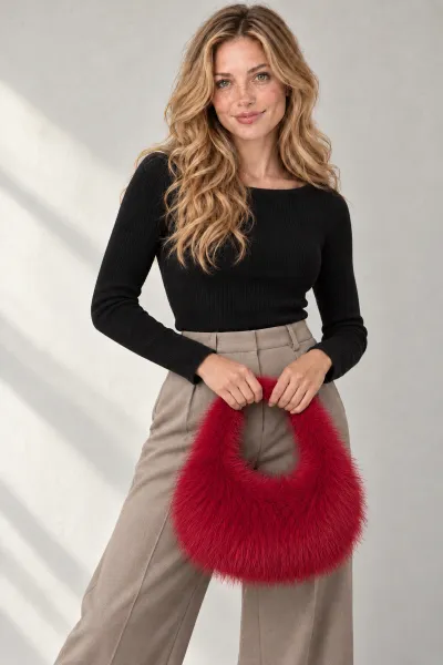 Kırmızı Yeni Sezon Kadın Peluş Çanta 494223