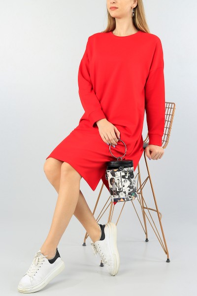 Kırmızı Yırtmaç Detay Tunik Elbise 57814