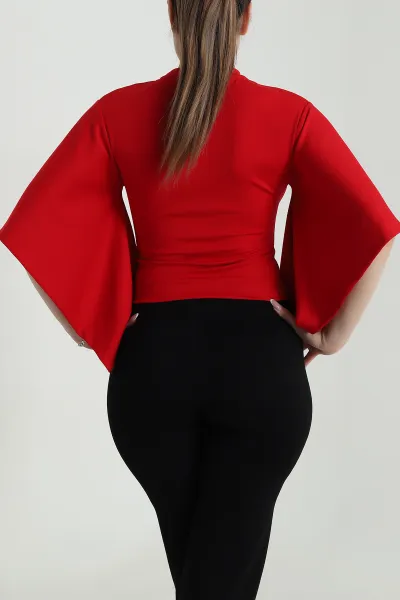 Kırmızı Yırtmaçlı Kol Kadın Bluz 490532