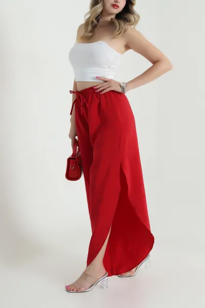 Kırmızı Yırtmaçlı Tencel Kadın Pantolon 482567