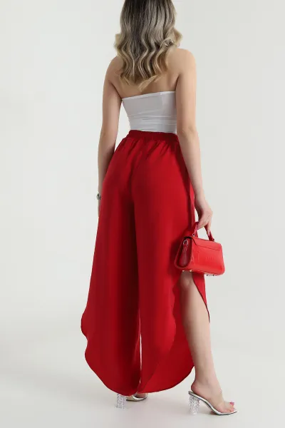 Kırmızı Yırtmaçlı Tencel Kadın Pantolon 482567