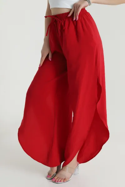 Kırmızı Yırtmaçlı Tencel Kadın Pantolon 482567