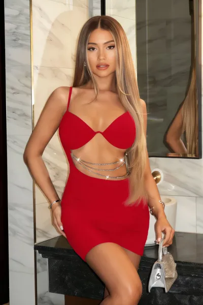 Kırmızı Zincir Detaylı Seksi Mini Fantezi Gecelik 403295
