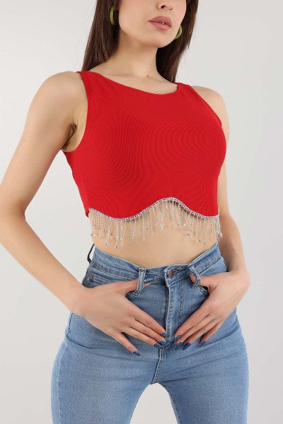 Kırmızı Zincir Püsküllü Ottoman Crop 170050