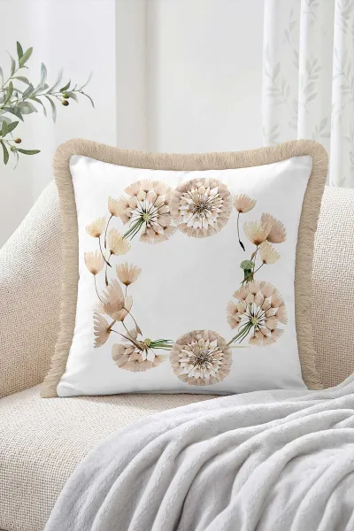 43x43 Cm Dijital Baskılı Fermuarlı Çift Taraflı Saçaklı Kırlent Kılıfı 483462