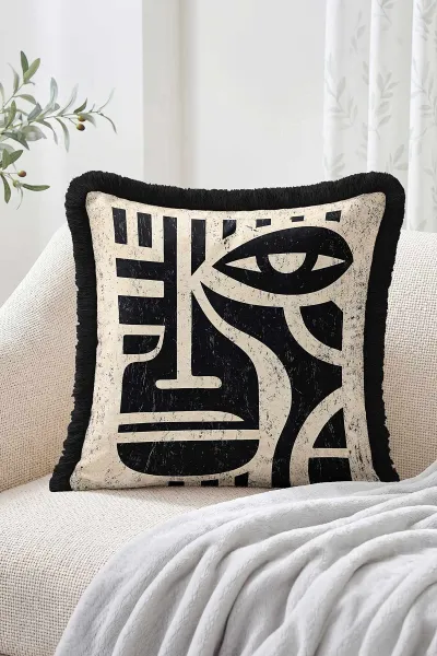 43x43 Cm Dijital Baskılı Fermuarlı Çift Taraflı Saçaklı Kırlent Kılıfı 483483