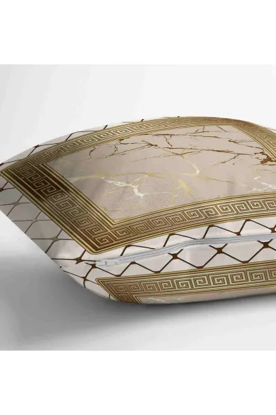 Altın 43x43 Dijital Baskılı Fermuarlı Modern Kırlent Kılıfı 252274
