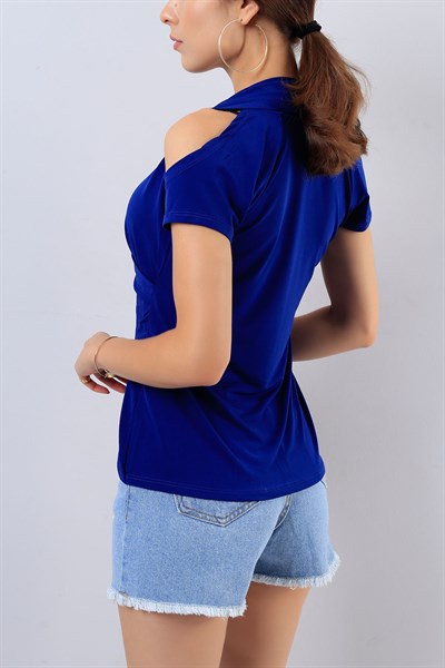 Kol Detaylı Saks Mavisi Bluz 16864B