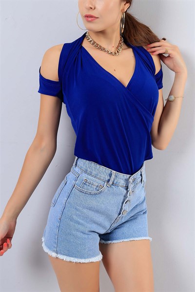 Kol Detaylı Saks Mavisi Bluz 16864B