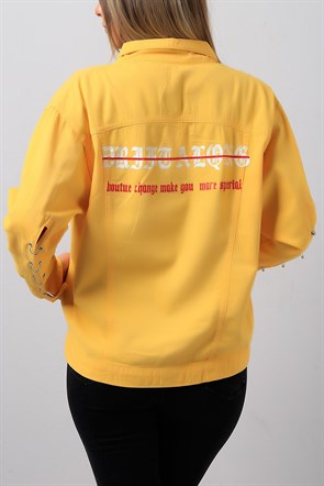 Kol Detaylı Sarı Bayan Kot Ceket Modeli 8927B