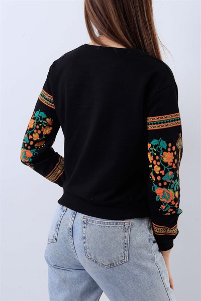 Kol Detaylı Siyah Bayan Sweat 18283B