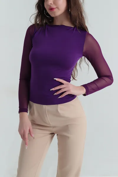 Kolları Tül Likralı Viskon Kadın Bluz 410088