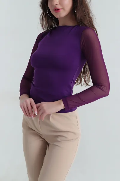 Kolları Tül Likralı Viskon Kadın Bluz 410088