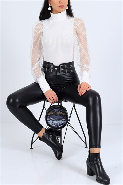 Kolları Tüllü Likralı Krem Bluz 26153B