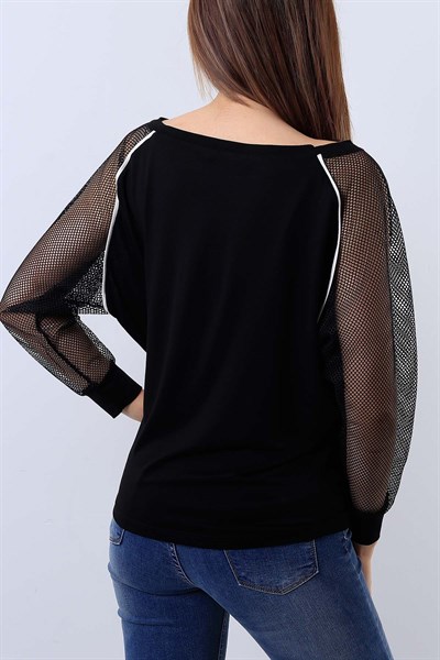 Kolu Fileli Siyah Bluz 17635B