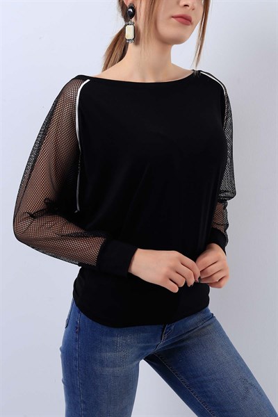 Kolu Fileli Siyah Bluz 17635B