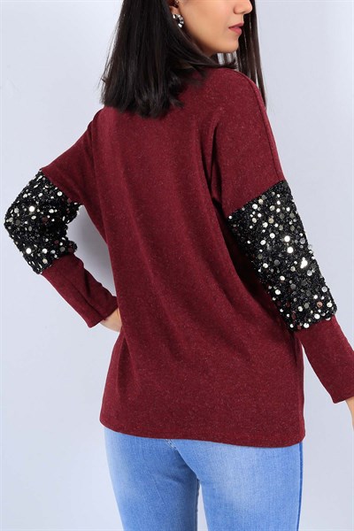 Kolu Pullu Bordo Bayan Triko Kazak 22268B