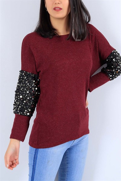 Kolu Pullu Bordo Bayan Triko Kazak 22268B