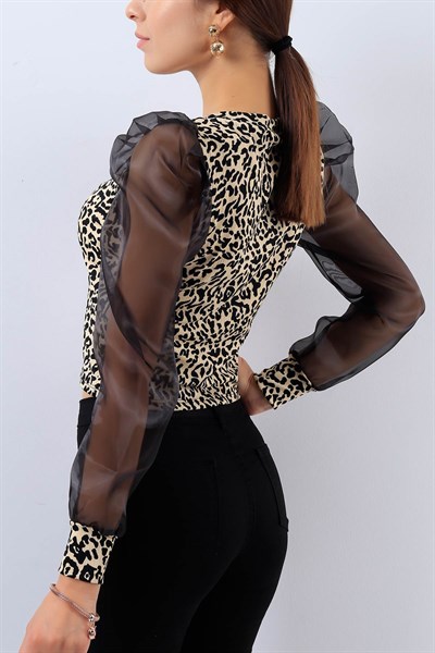 Kolu Şifon Leopar Desenli Bluz 17787B