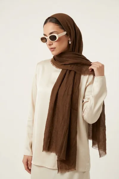 Koyu Kahve 180x70 Bambu Kraş Düz Desen Şal 273264