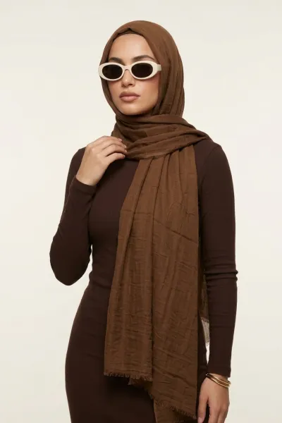 Koyu Kahve 180x70 Bambu Kraş Düz Desen Şal 273264