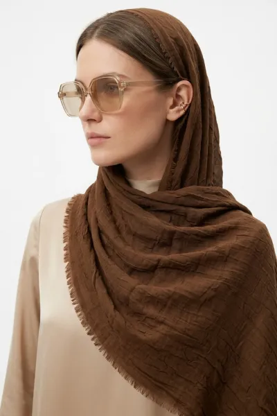 Koyu Kahve 180x70 Bambu Kraş Düz Desen Şal 273264