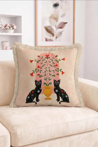 43x43 Cm Dijital Baskılı Fermuarlı Çift Taraflı Saçaklı Kırlent Kılıfı 483476