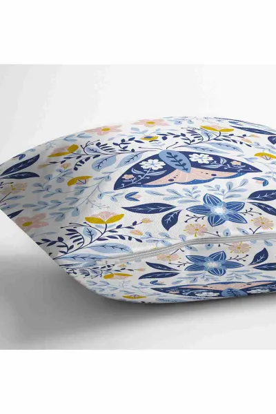 Mavi 43x43 Dijital Baskılı Fermuarlı Modern Kırlent Kılıfı 252247