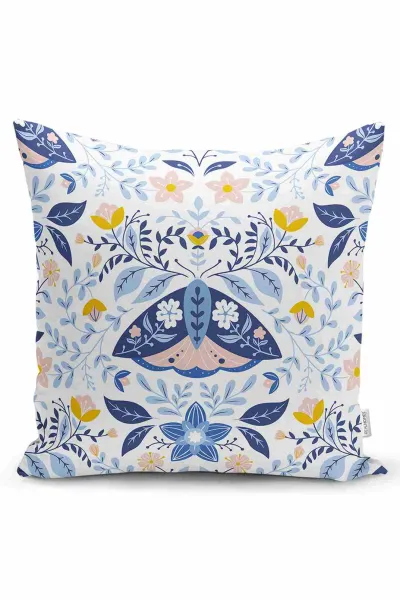 Mavi 43x43 Dijital Baskılı Fermuarlı Modern Kırlent Kılıfı 252247