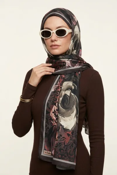 Koyu Kahve 75x180 Cm Our Fashion Dijital Baskılı Desenli Soft Şal 419665