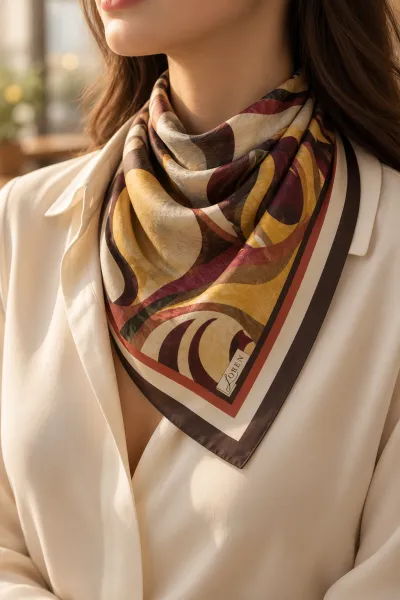 Koyu Kahve 90x90 Cm Dijital Baskılı Armonia Desen Soft Eşarp 498618