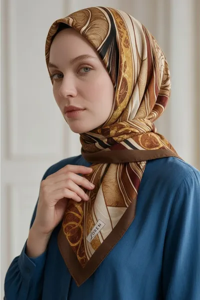 Koyu Kahve 90x90 Cm Dijital Baskılı Barok Desen Soft Eşarp 498795