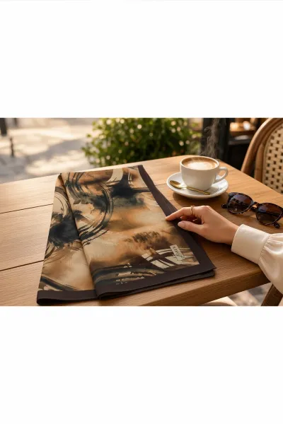 Koyu Kahve 90x90 Cm Dijital Baskılı Eddy Desen Soft Eşarp 498499