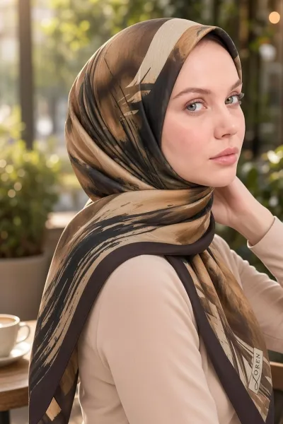 Koyu Kahve 90x90 Cm Dijital Baskılı Eddy Desen Soft Eşarp 498499