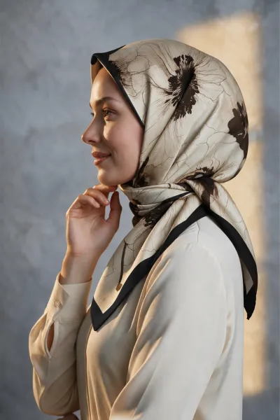 Koyu Kahve 90x90 Cm Dijital Baskılı Florenza Desen Soft Eşarp 498660