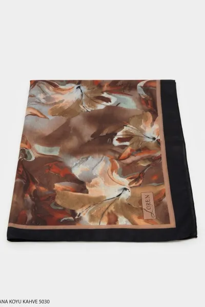 Koyu Kahve 90x90 Cm Dijital Baskılı Liliana Desen Soft Eşarp 498483