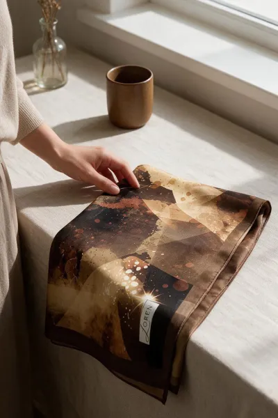 Koyu Kahve 90x90 Cm Dijital Baskılı Nova Desen Soft Eşarp 498611