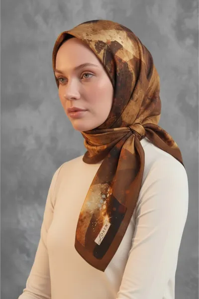 Koyu Kahve 90x90 Cm Dijital Baskılı Nova Desen Soft Eşarp 498611