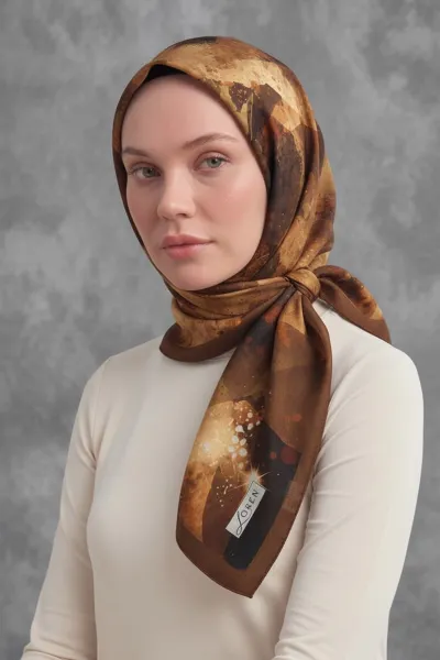 Koyu Kahve 90x90 Cm Dijital Baskılı Nova Desen Soft Eşarp 498611