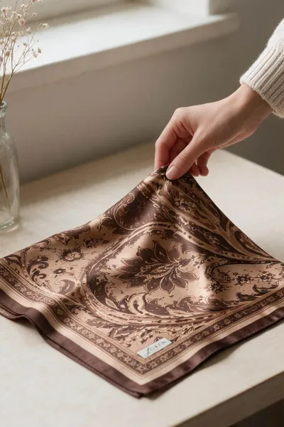 Koyu Kahve 90x90 Cm Dijital Baskılı Persiana Desen Soft Eşarp 498445