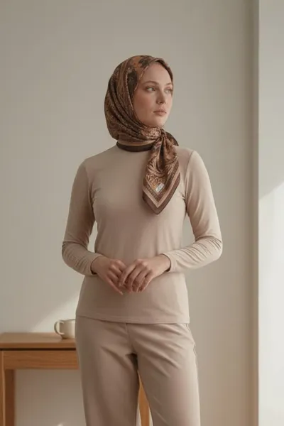 Koyu Kahve 90x90 Cm Dijital Baskılı Persiana Desen Soft Eşarp 498445
