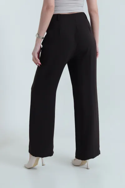 Koyu Kahve Krep Tencel Fermuarlı Cepli Kadın Pantolon 438802