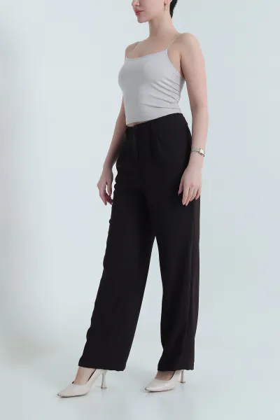 Koyu Kahve Krep Tencel Fermuarlı Cepli Kadın Pantolon 438802