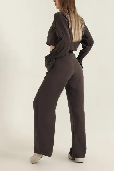 Koyu Kahve Pantolon Bluz Tensel İkili Takım 337610