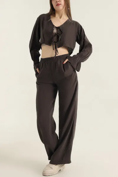 Koyu Kahve Pantolon Bluz Tensel İkili Takım 337610