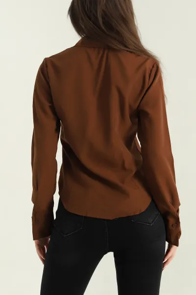 Koyu Kahve Poplin Kumaş Kadın Gömlek 352183