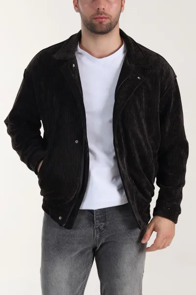 Koyu Kahve Relaxed Fit Fitilli Dokulu İçi Astarlı Erkek Mont 409639