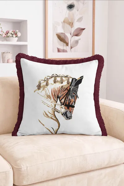 43x43 Cm Dijital Baskılı Fermuarlı Çift Taraflı Saçaklı Kırlent Kılıfı 483405