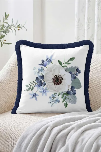 43x43 Cm Dijital Baskılı Fermuarlı Çift Taraflı Saçaklı Kırlent Kılıfı 483468