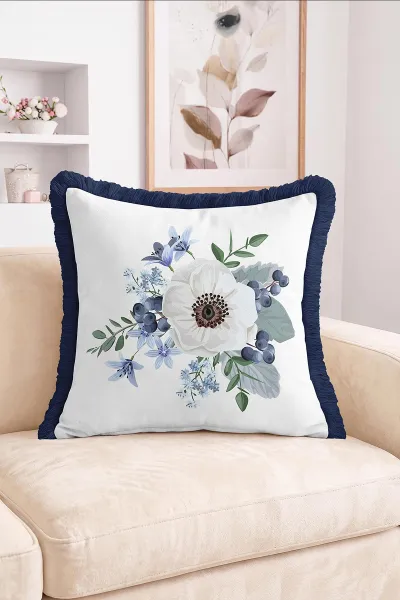 43x43 Cm Dijital Baskılı Fermuarlı Çift Taraflı Saçaklı Kırlent Kılıfı 483468